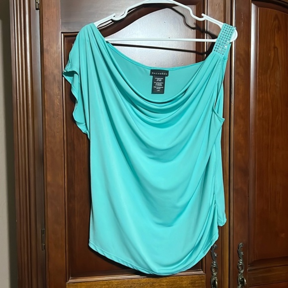 METAPHOR teal cowl neck top Size L